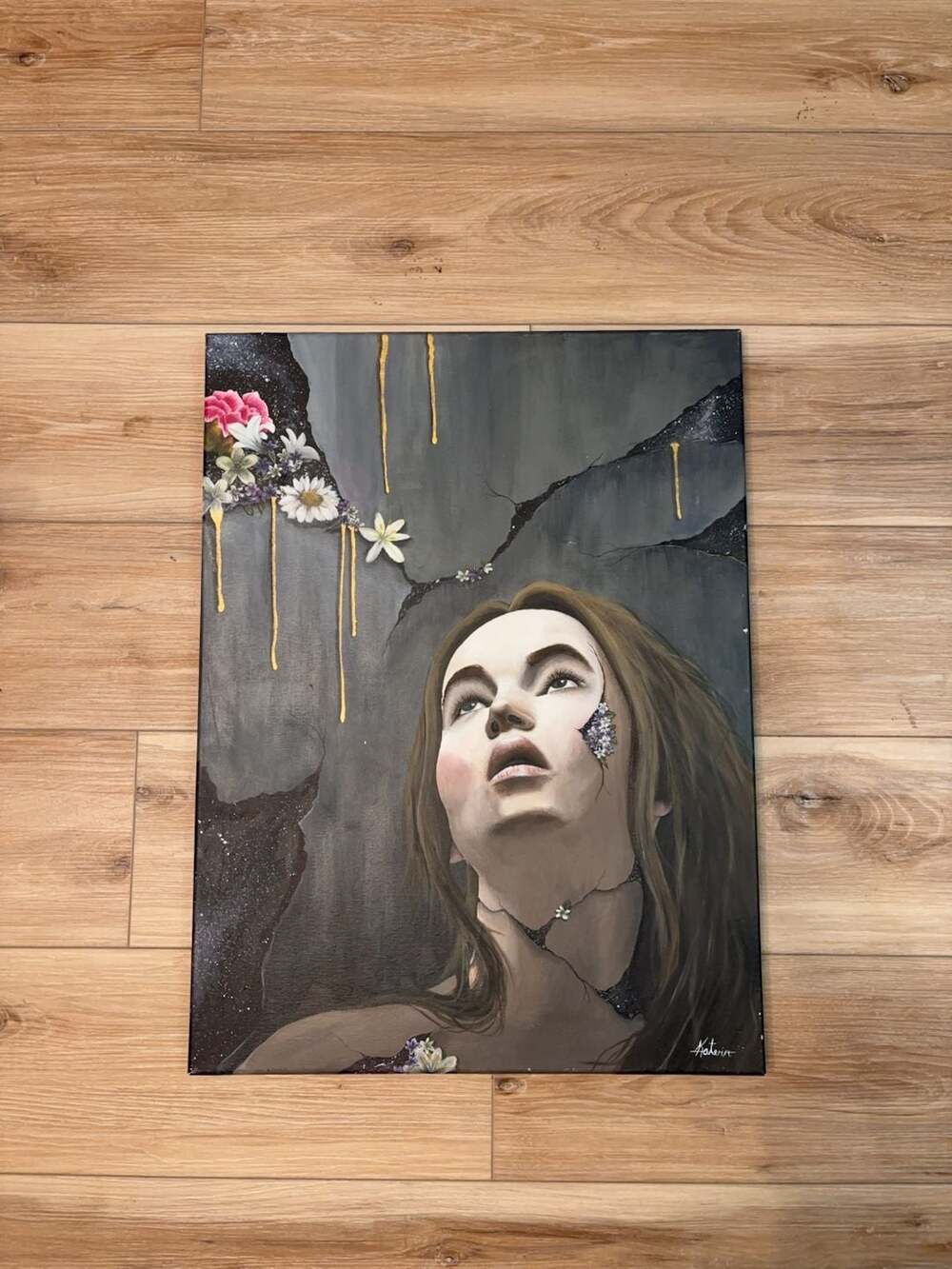 Falling Apart Original Acrylic Painting by Katerin Levya Rodriguez 24x18 inches